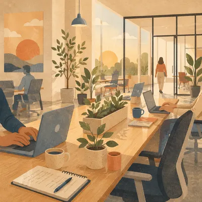 Sunlit Modern Coworking Space at Dawn