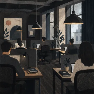 Moody Modern Coworking Office Interior Scene