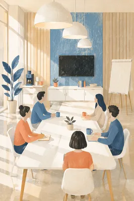Modern Coworking Meeting Space with Turquoise Accent