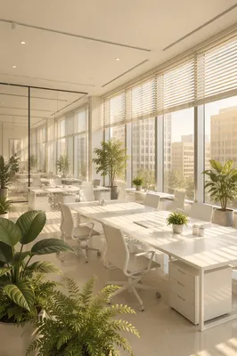 Bright Modern Coworking Office With Sunlit Plants