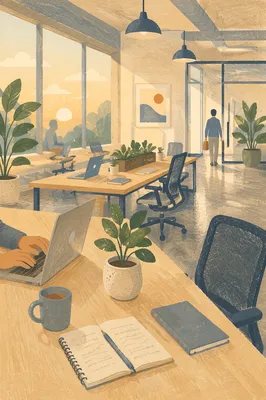 Modern Shared Coworking Office at Sunrise