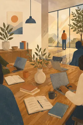 Peaceful Modern Coworking Office Morning