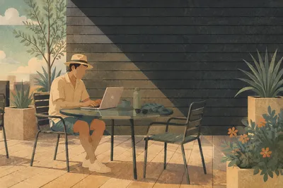 Modern Terrace Coworking Space in Warm Sunlight