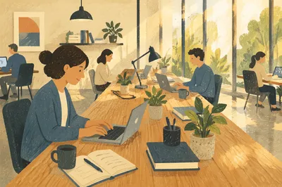 Modern Coworking Space at Sunrise