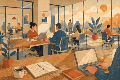 Modern Coworking Space at Sunrise