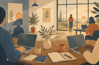 Modern Coworking Office with Peaceful Morning Light