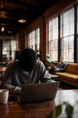 Modern Coworking Loft with Focused Laptop Work