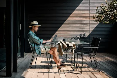 Modern Terrace Coworking Office in Afternoon Light