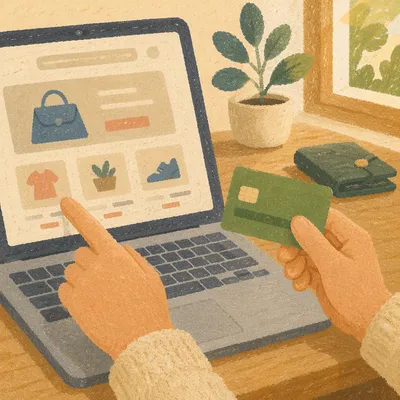 Online Card Payment at Wooden Desk