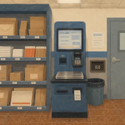 Automated Parcel Payment Kiosk in Shipping Lobby