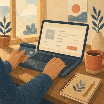 Small Business Online Payment at Wooden Desk