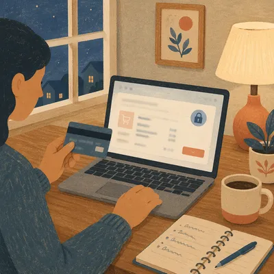 Secure Online Payment at Home Desk