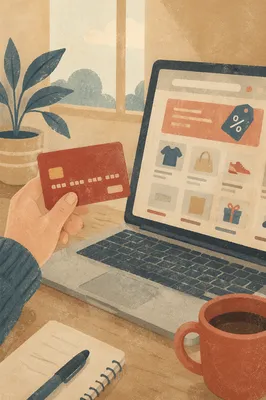 Online Credit Card Purchase at Laptop