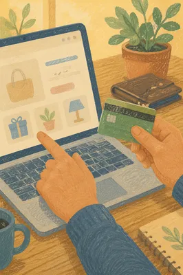Online Card Payment at Wooden Desk