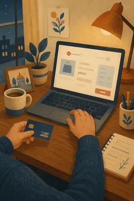 Secure Online Purchase at Small Business Desk