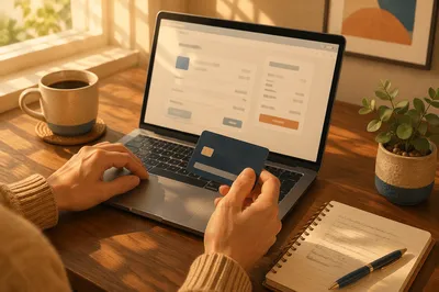 Online Credit Card Purchase Workspace Scene