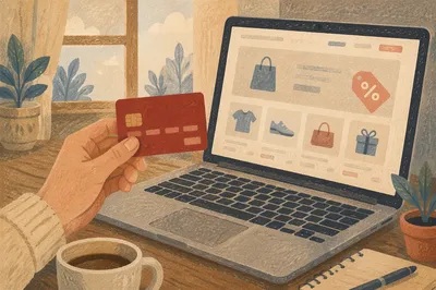 Online Credit Card Purchase at Laptop