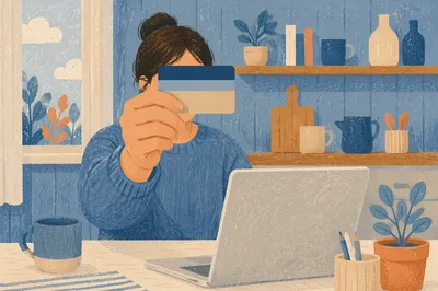 Online Credit Card Purchase at Home Desk