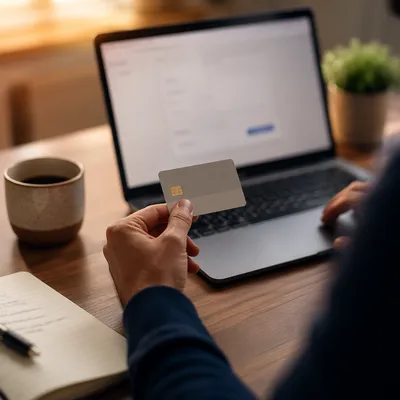 Online Credit Card Purchase Workspace Scene