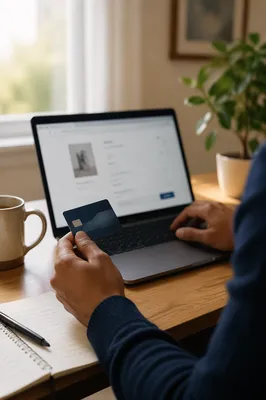 Secure Online Credit Card Purchase at Desk