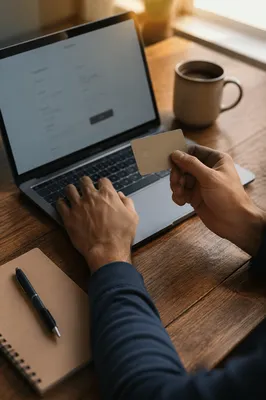 Secure Online Purchase at Small Business Desk