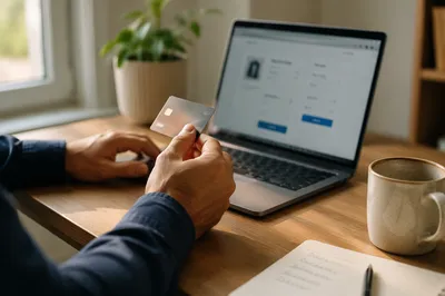 Secure Online Credit Card Purchase at Desk