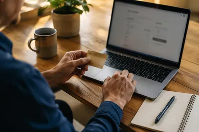 Secure Online Purchase at Small Business Desk