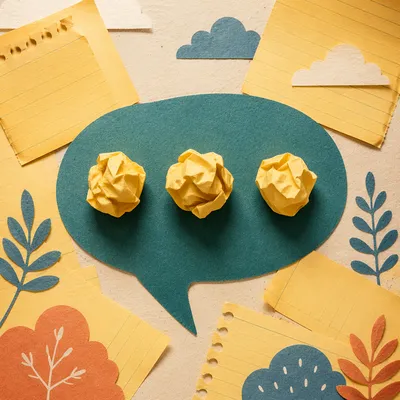 Crumpled Paper Ideas on Teal Desk