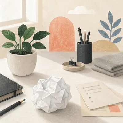 Crumpled Paper Brainstorming on Minimal Desk