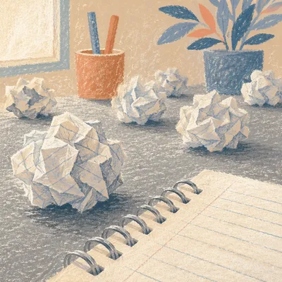 Crumpled Paper Brainstorming Desk