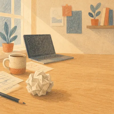 Crumpled Paper Ball on Desk Brainstorm
