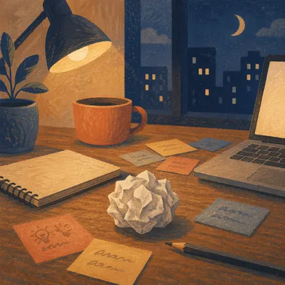 Crumpled Paper Ball on Creative Desk