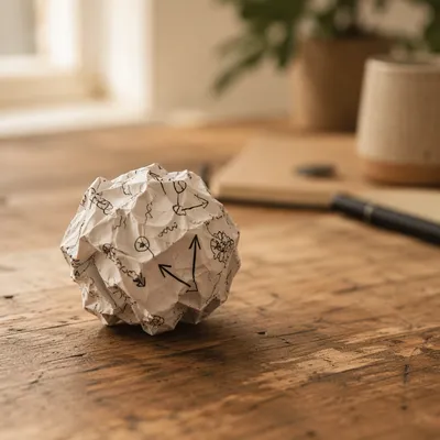 Crumpled Paper Idea on Wooden Desk