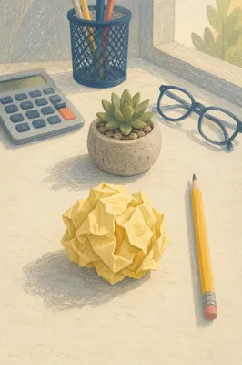 Crumpled Paper Brainstorming Desk Scene