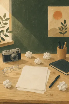 Creative Brainstorming Desk With Crumpled Papers