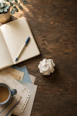 Crumpled Paper Brainstorming Desk Scene