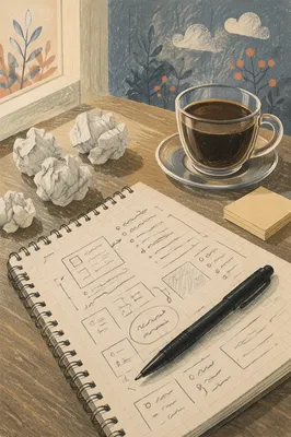 Crumpled Paper Brainstorming Desk Scene