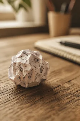 Crumpled Paper Ball on Office Desk