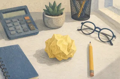 Crumpled Paper Brainstorming Desk Still Life