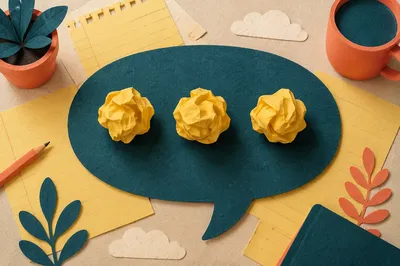 Crumpled Paper Ideas on Teal Speech Bubble