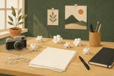 Crumpled Paper Brainstorming Desk