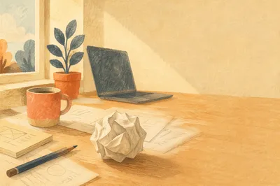 Crumpled Paper Ball on Desk Brainstorming