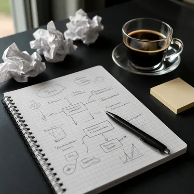Crumpled Paper Brainstorming on Office Desk