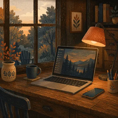 Warm Desk Lamp Over Evening Workspace