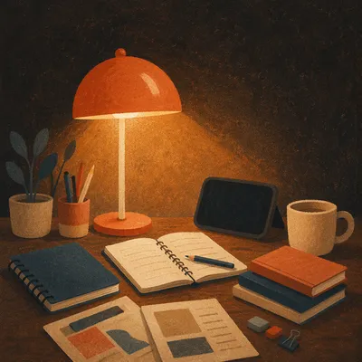 Warm Evening Desk Lamp Workspace