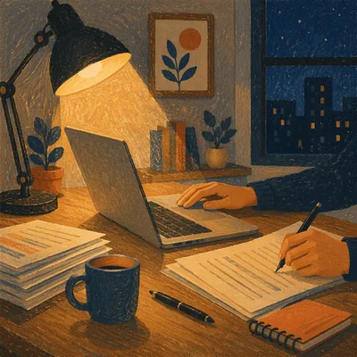 Warm Desk Lamp Evening Workspace Focus