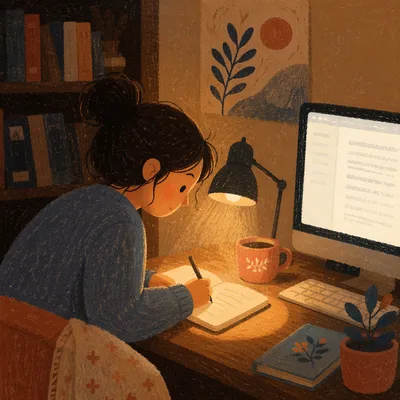 Warm Desk Lamp Over Evening Workspace
