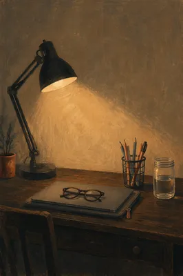 Warm Desk Lamp Over Evening Workspace
