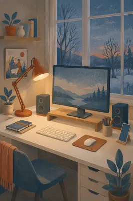 Warm Desk Lamp Evening Workspace