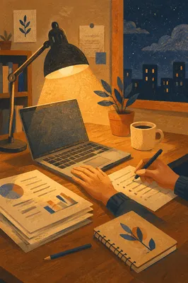 Warm Desk Lamp Over Evening Workspace
